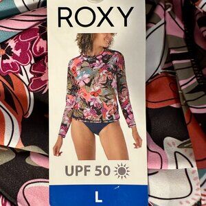 Roxy Sun Swim Shirt Women's Size L Tropical Pink Rashguard  UPF 50+  Quick-Dry